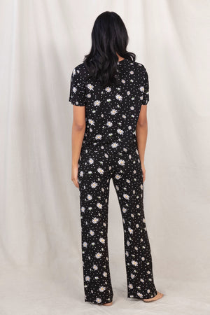 All American PJ Set - Sleepshirt+Pants - Black Daisies