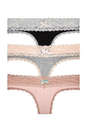 Ahna Thong 3 Pack - Panty - Black Silver/Heather Grey/Gleam