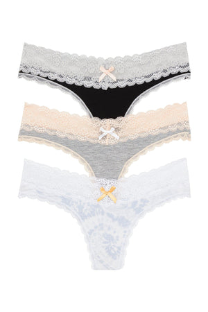 Ahna Thong 3 Pack - Panty - Black Silver/Heather Grey/Capri Tie Dye