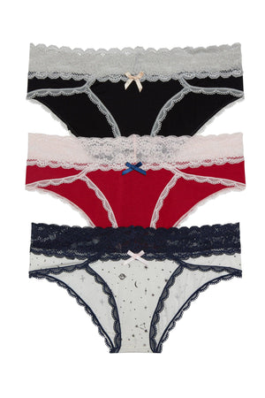 Ahna Hipster 3 Pack - Panty - Black Silver/Teaberry/Ivory Galaxy