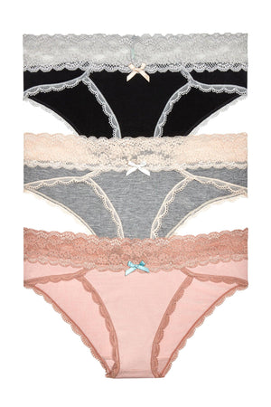 Ahna Hipster 3 Pack - Panty - Black Silver/Heather Grey/Gleam