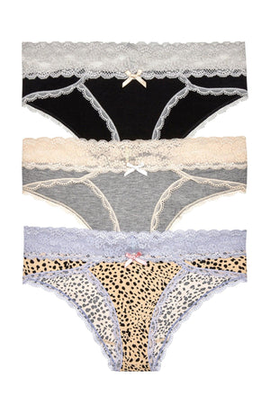 Ahna Hipster 3 Pack - Panty - Black Silver/Heather Grey/Natural Animal