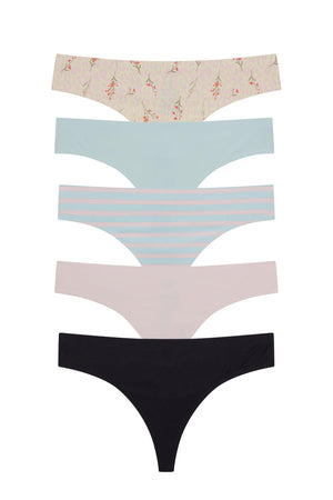 Sandra Thong 5 Pack - Panty - Zest Floral/Chilled/Chilled Stripe/Sandcastle/Black