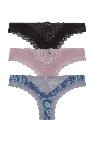 Willow Thong 3 Pack - Panty - Black/Delight/Lunar Geode