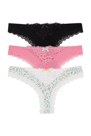 Willow Thong 3 Pack - Panty - Black/Paradise/Cream Ditsy