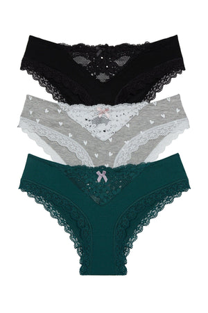 Willow Hipster 3 Pack - Panty - Black/Heather Grey Hearts/Spruce
