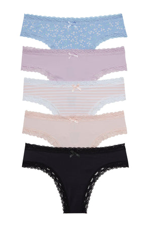 Petra Thong 5 Pack - Panty - Cove Ditsy/Imperial/Sandcastle Stripe/Sandcastle/Black