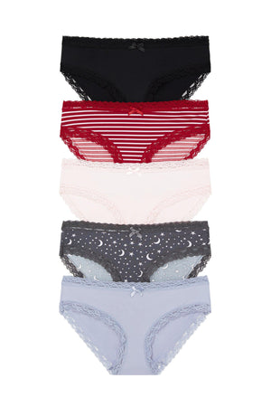 Petra Hipster 5 Pack - Panty - Sky/Drizzle Stars/Fairytale/Teaberry Stripe/Black