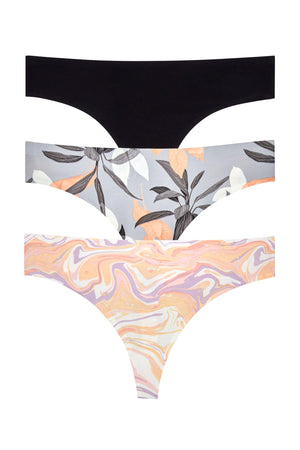 Skinz Thong 3 Pack - Panty - Black/Grey Tropical/Zion Marble