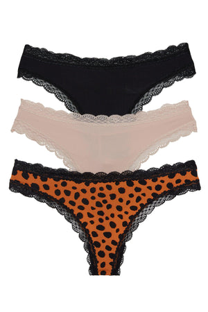 Aiden Thong 3 Pack - Panty - Black/Nude/Pumpkin Spice Cheetah