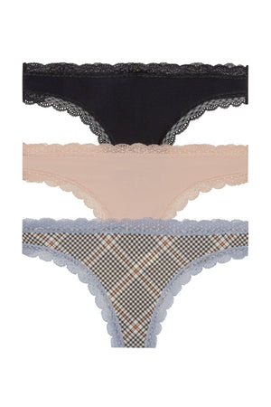 Aiden Thong 3 Pack - Panty - Black/Nude/Base Plaid