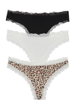 Aiden Thong 3 Pack - Panty - Black/White/Leopard