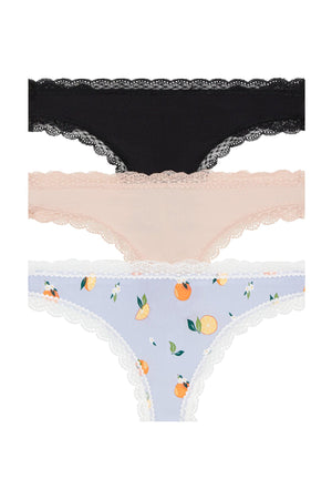 Aiden Thong 3 Pack - Panty - Black/Nude/Capri Oranges