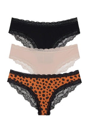 Aiden Hipster 3 Pack - Panty - Black/Nude/Pumpkin Spice Cheetah